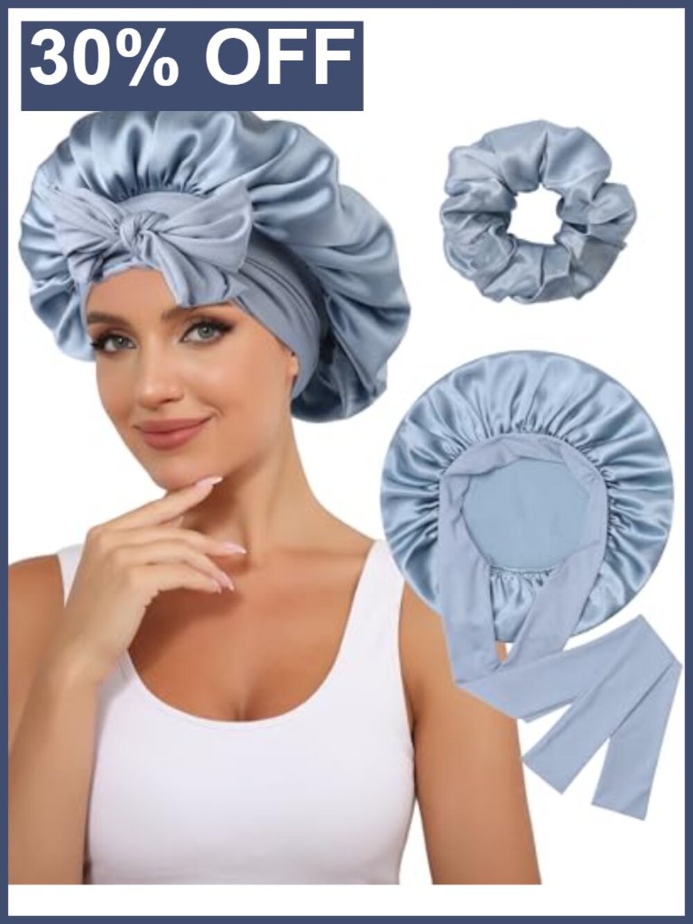 100% Mulberry Silk Bonnet & Scrunchie Set Adjustable Sleep Hair Wrap